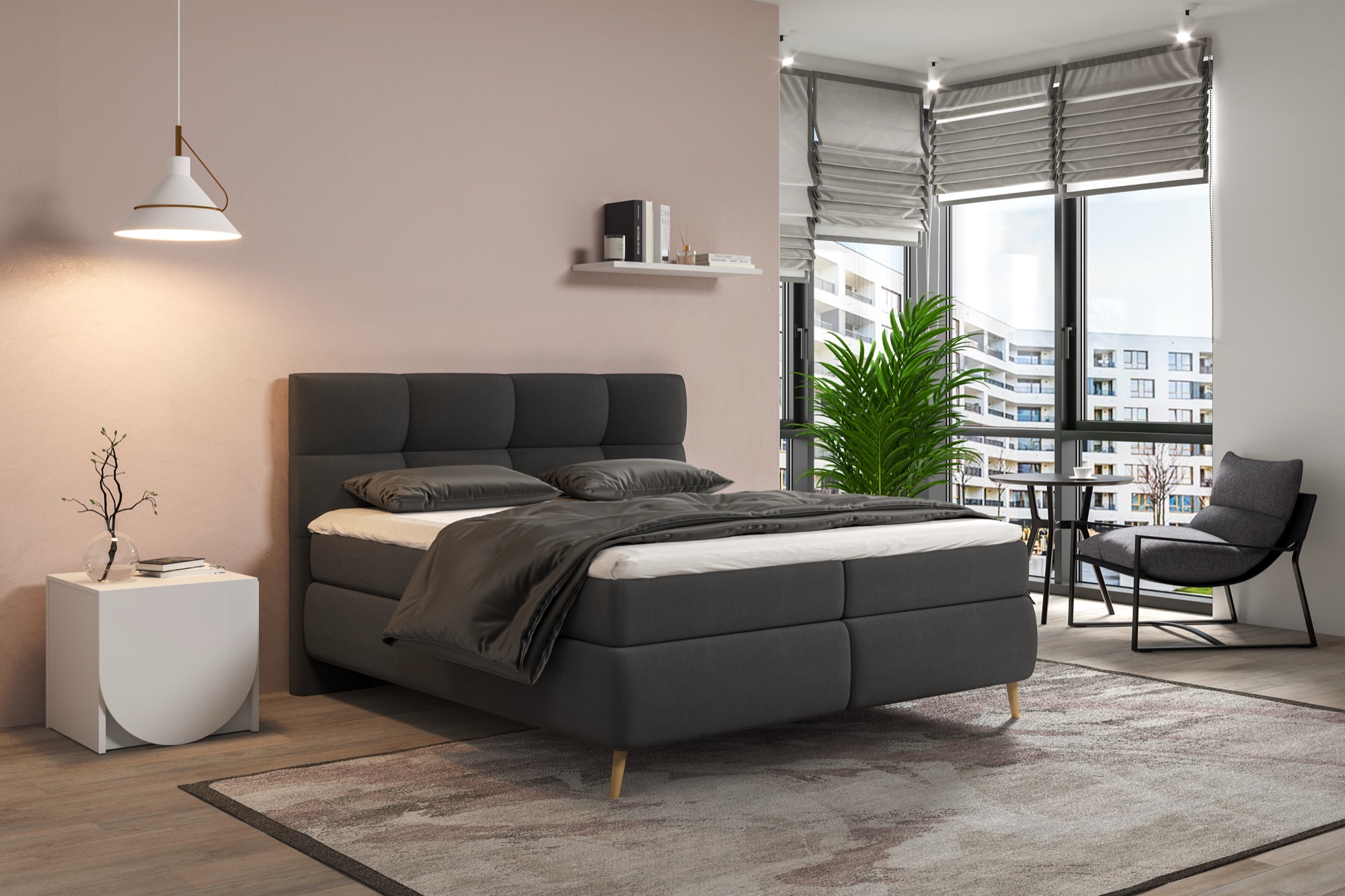 Verapur Boxspringbett Devara mit Bettkasten, bett, boxspringbett, grau, bettlayout, wohnzimmer