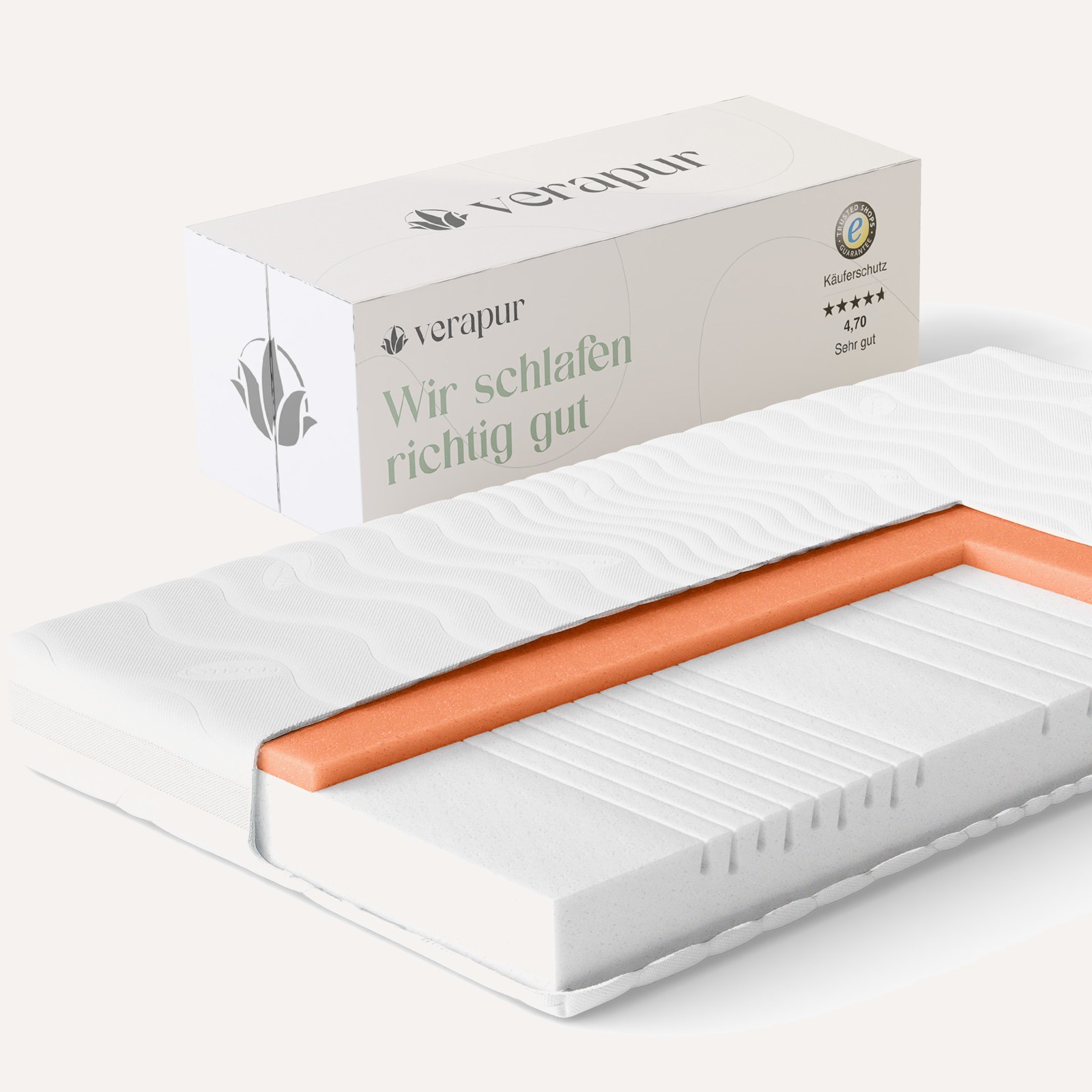 Verapur Kaltschaummatratze Thara – die Robuste für Schwergewichte,  Matratze,  Schaum,  Orange-Schicht,  weiße Box,  verapur