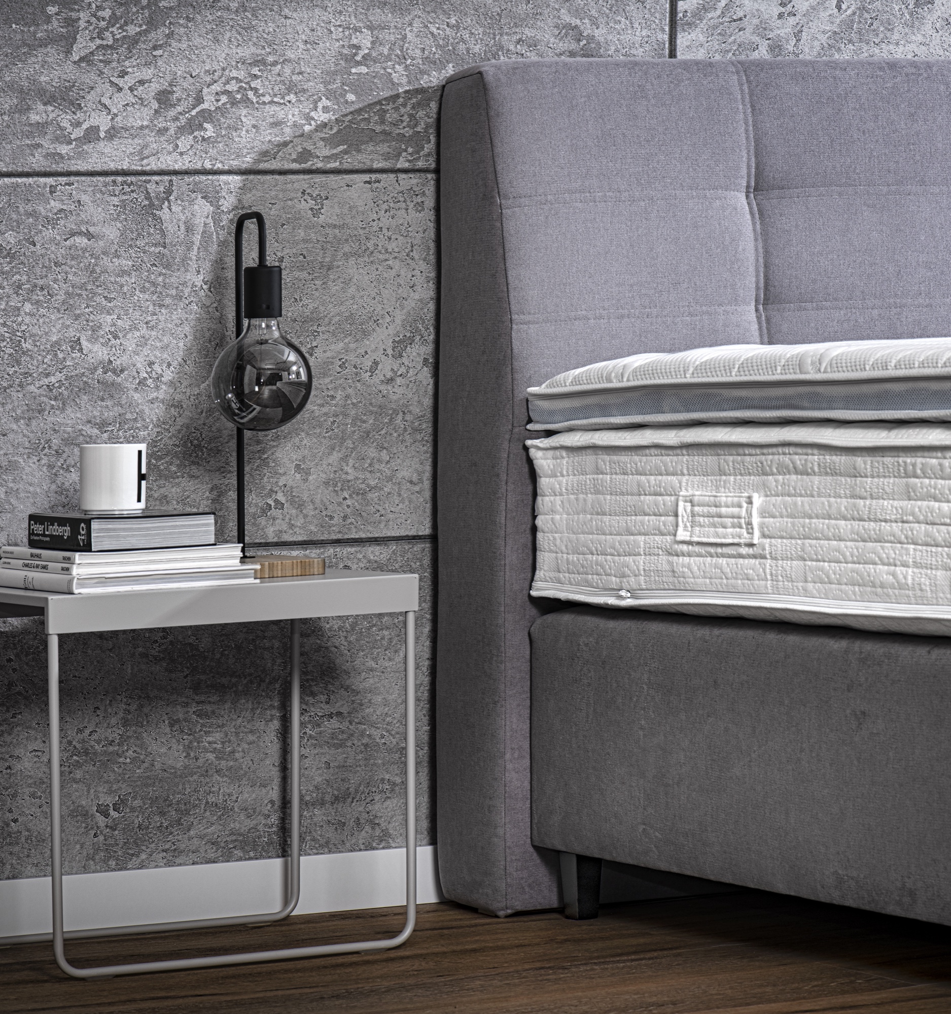 Verapur Boxspringbett-Gestell Kordara, Bett, Bettgestell, Kopfteil, Nachttisch, Lampe