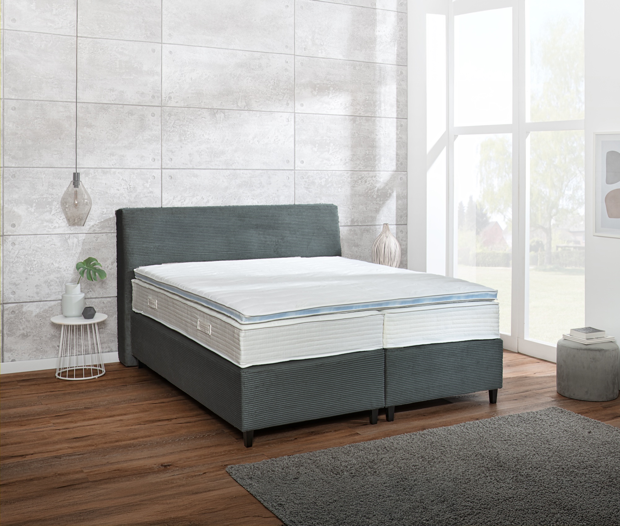 Verapur Boxspringbett-Gestell Kordara (Bezug Lincoln), boxspringbett, doppelbett, grau, polsterbett, matratze