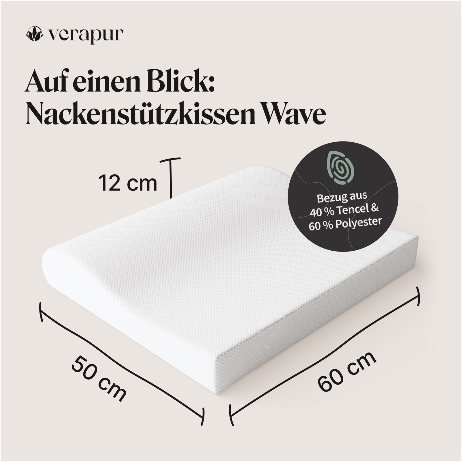 Kissen, Nackenstützkissen, Matratzkissen, Bezug Baumwolle/Polyester, Maße 60x50x12 cm