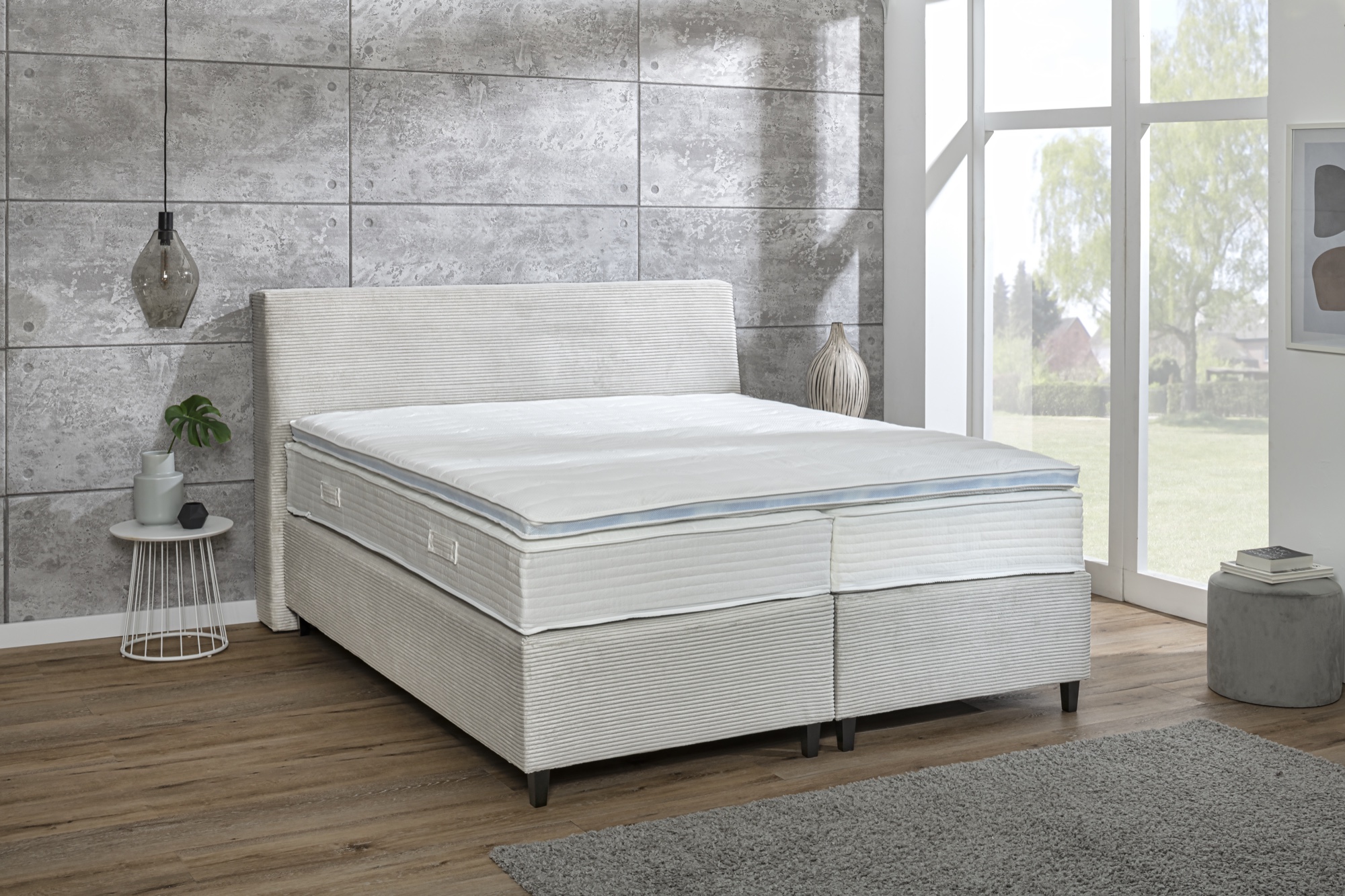 Verapur Boxspringbett-Gestell Kordara (Bezug Lincoln), bett, boxspringbett, stoffbezug, grau, kopfteil