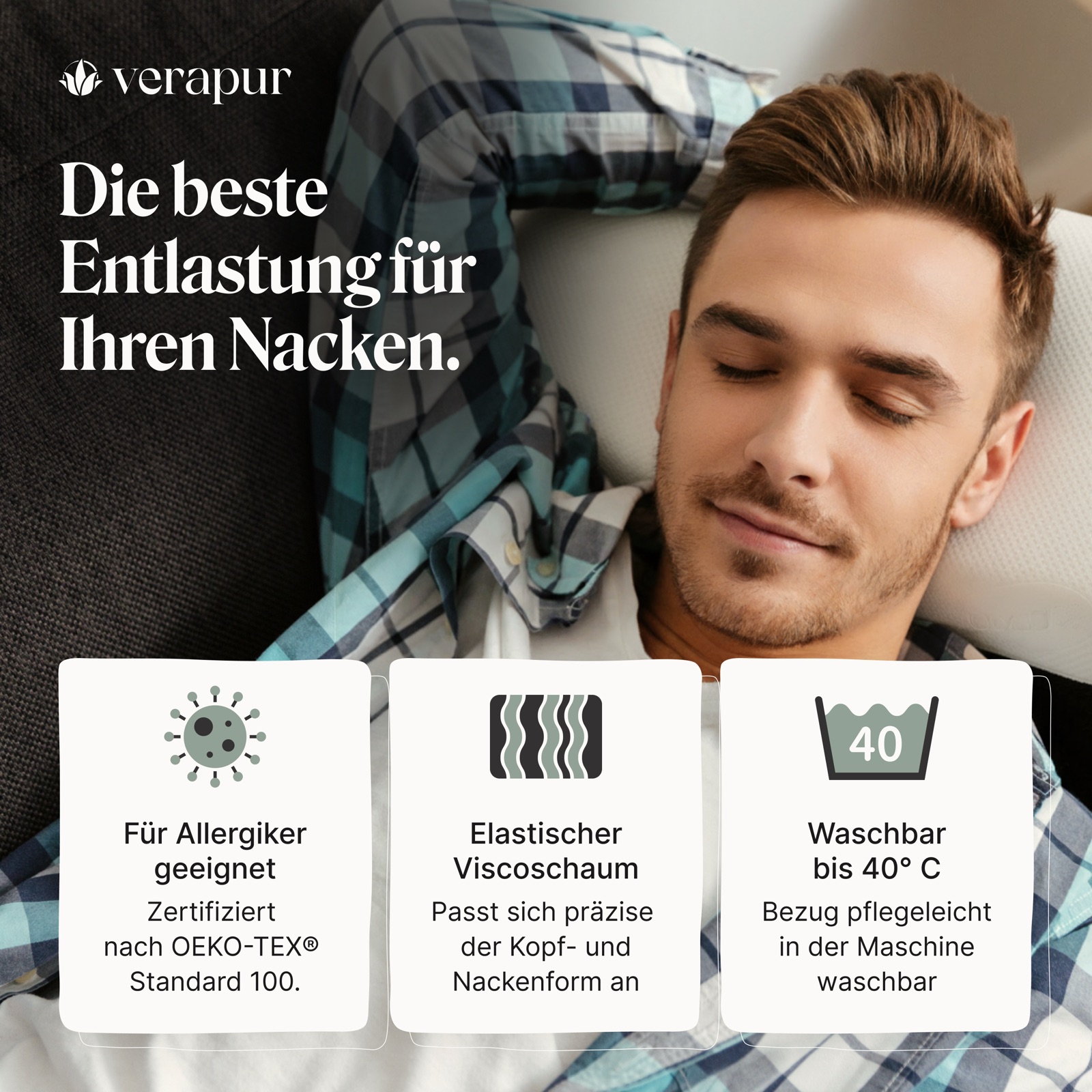 Kopfkissen, Allergiker geeignet, Waschbar, Elastischer Schaum, Temperaturbeständig