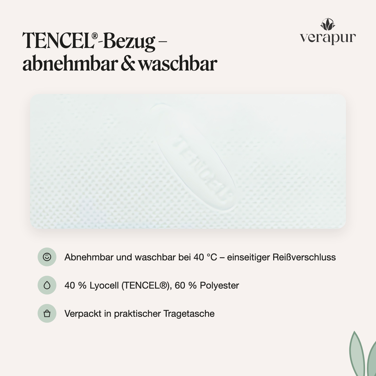 Verapur Nackenstützkissen Wave – Nackenstützkissen Frontansicht, TENCEL Bezug, abnehmbar, waschbar, 40 °C, Reißverschluss, TENCEL, Bezug, Waschbar, 40 °C, Reissverschluss