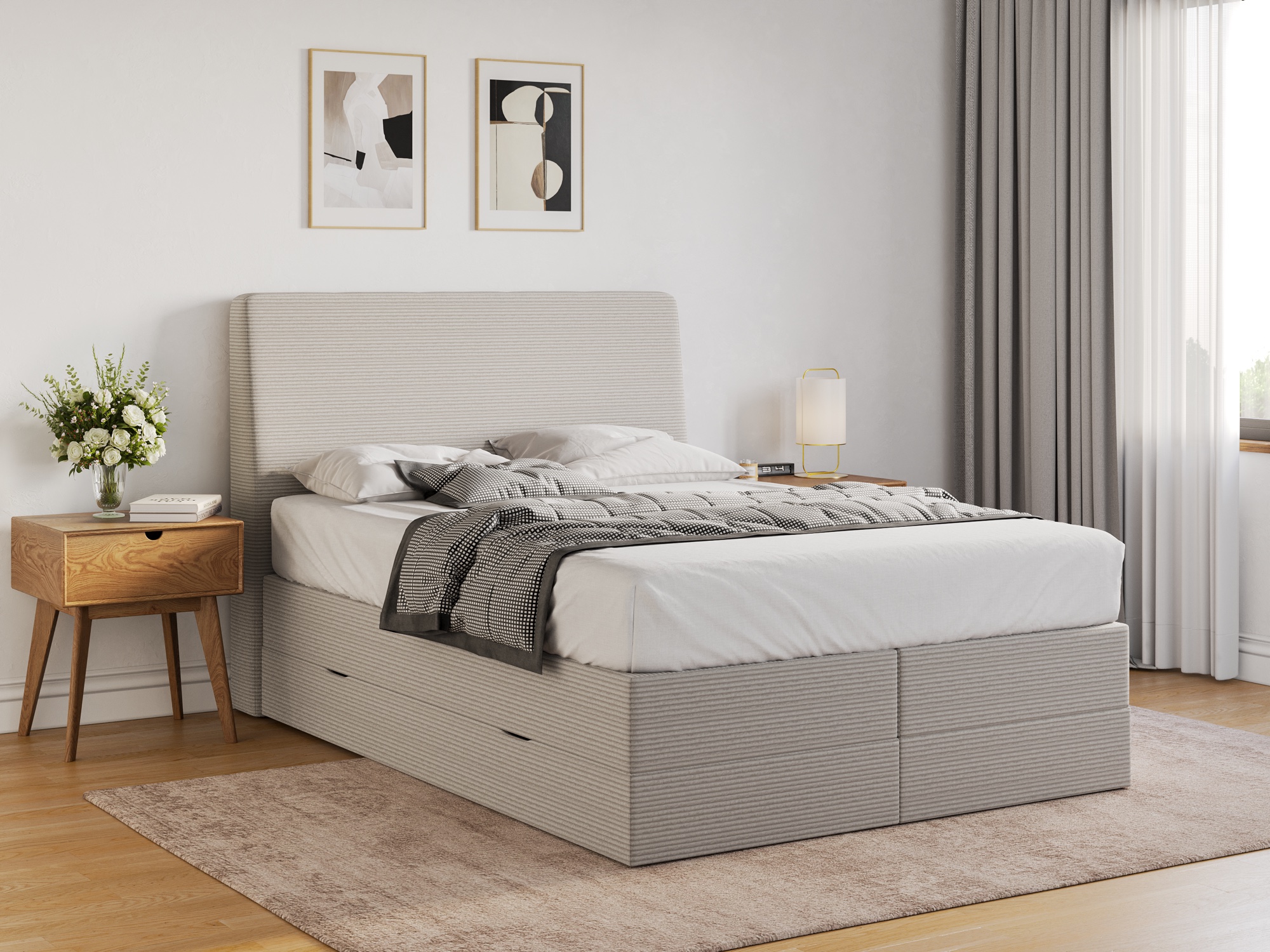 Verapur Boxspringbett-Gestell Kordara (Bezug Lincoln), Bett, Bettgestell, Aufbewahrungsbett, neutralgrau, Nachttisch