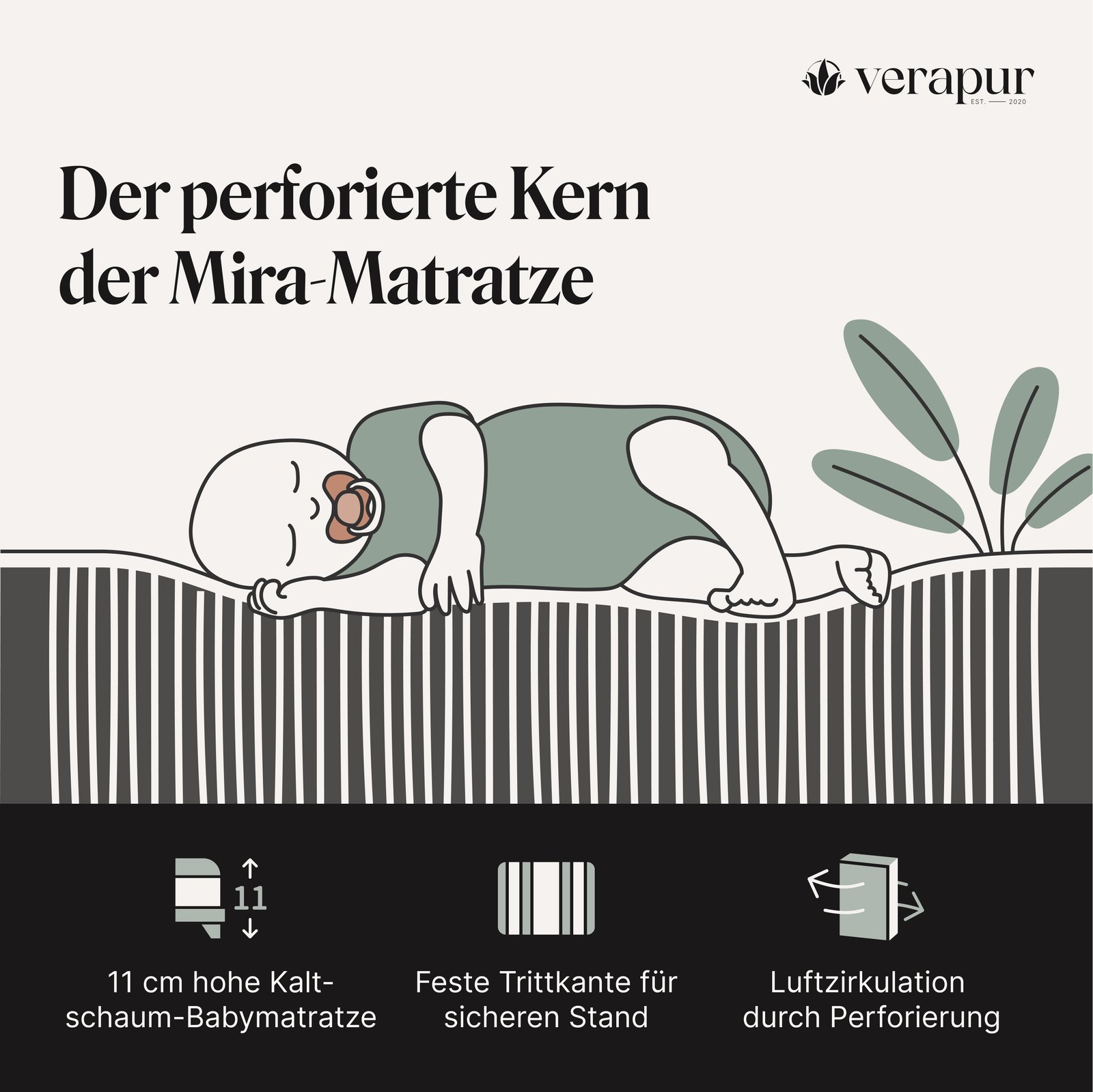 Verapur Babymatratze Mira – perforierter Kern, 11 cm Höhe, Trittkante