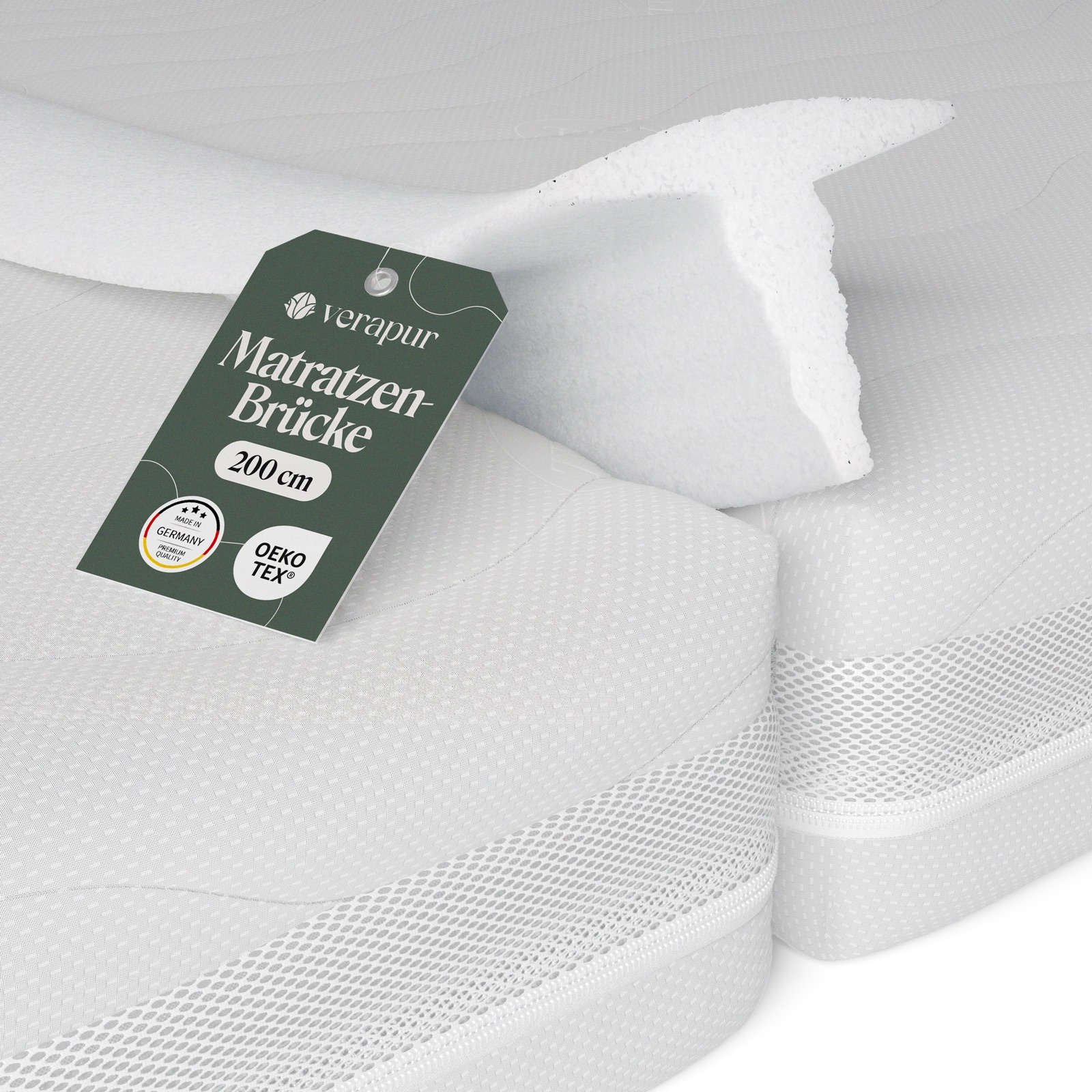 Matratzen-Brücke, 200 cm, Matratzen, Weiß, Pillow tag