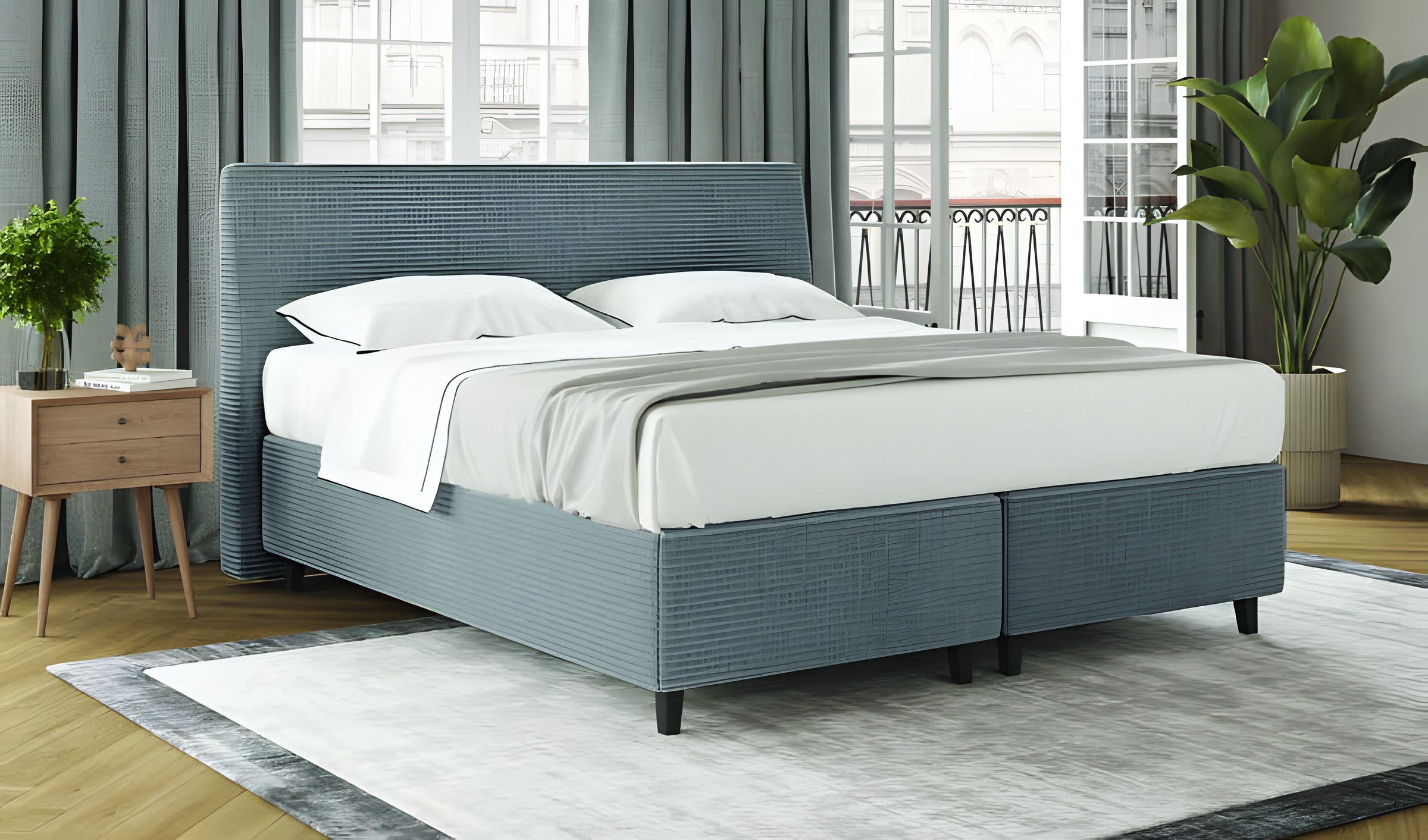 Verapur Boxspringbettgestell Kordara – die Solide – Boxspringbettgestell Frontansicht, bett, boxspringbett, gepolstert, grau, king-size, bett, boxspringbett, grau, komfortbett, staerke_kopfteil