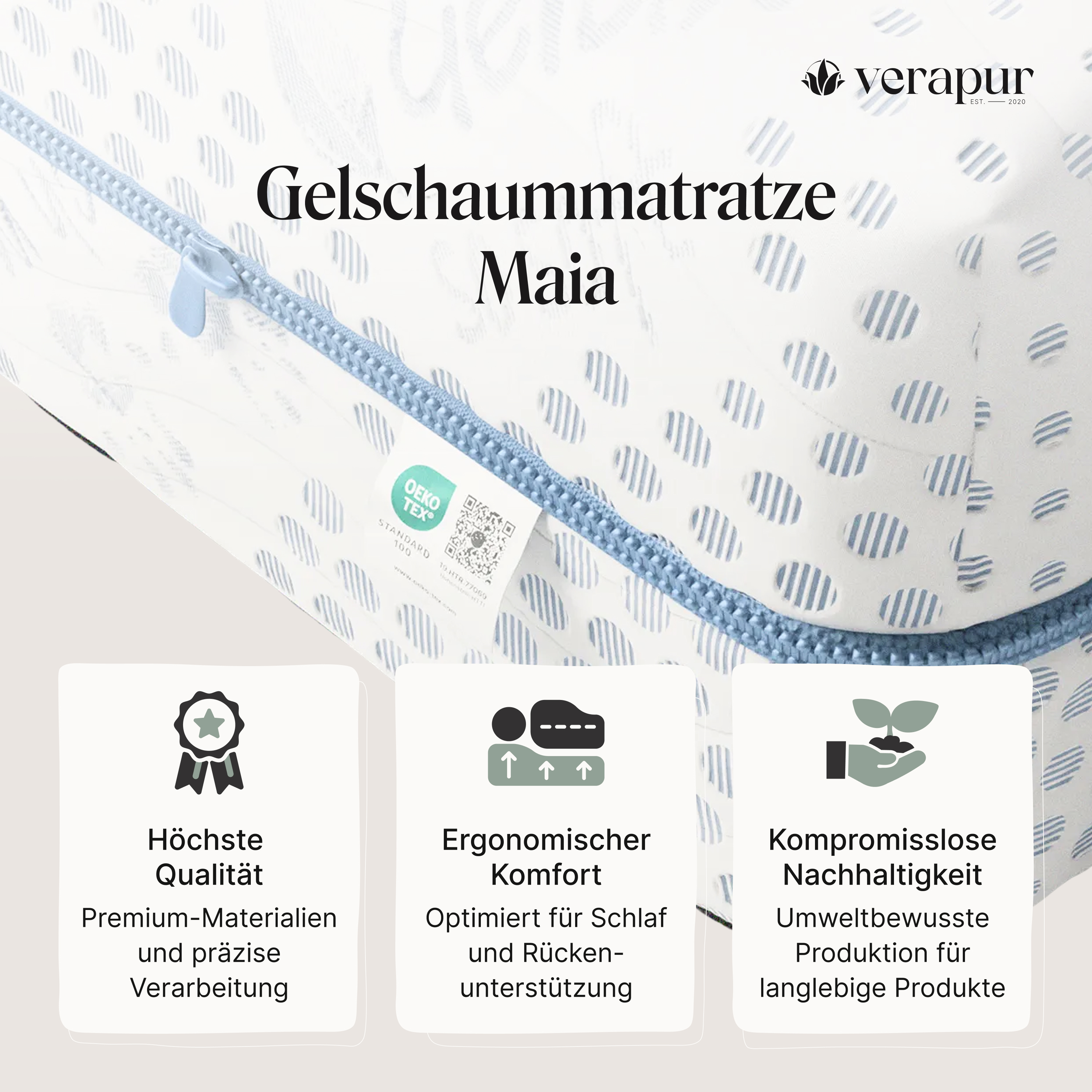 Verapur Gelschaummatratze Maia, Gelschaummatratze, Maia, Kernmerkmal, Zugreissverschluss, Polsterung