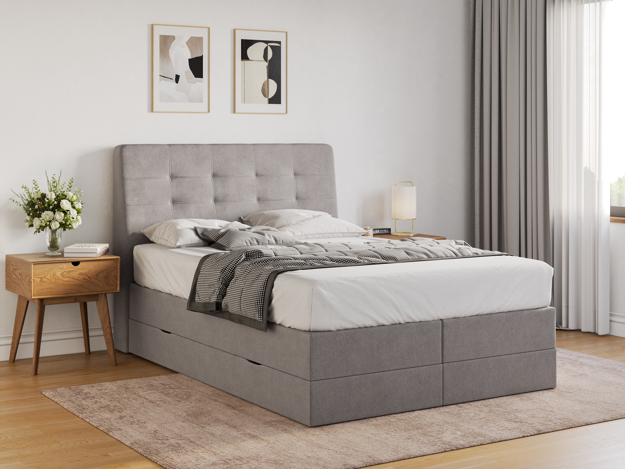 Verapur Boxspringbett-Gestell Kordara, Bett, Polsterbett, Bettrahmen, grau, Nachttisch